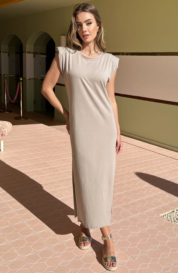 Lange Jurk Met Split Marit Beige – shoparchief — foto 4