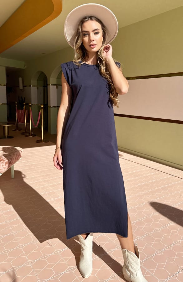 Lange Jurk Met Split Marit Marine – shoparchief — foto 3