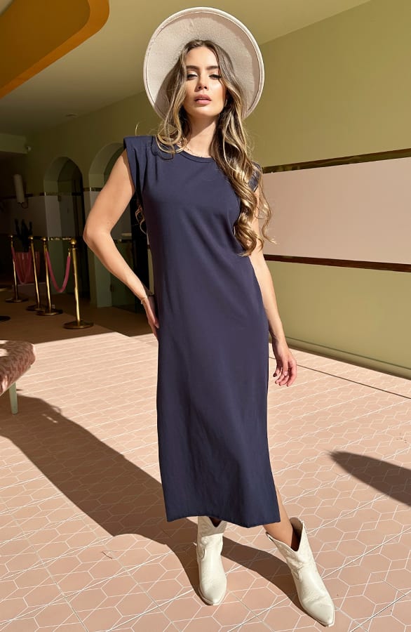Lange Jurk Met Split Marit Marine – shoparchief