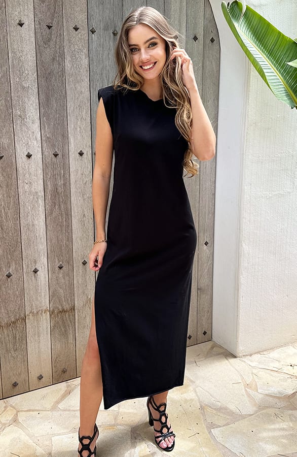 Lange Jurk Met Split Marit Zwart – alle jurkjes — foto 6