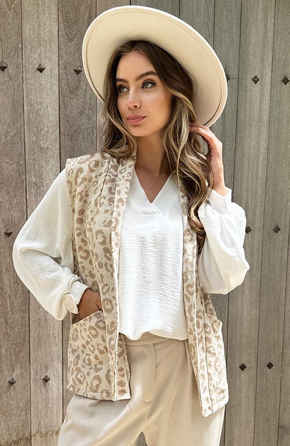 Leopard Gilet Oversized Yuna Beige – shoparchief — foto 2