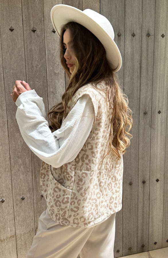 Leopard Gilet Oversized Yuna Beige – shoparchief — foto 3