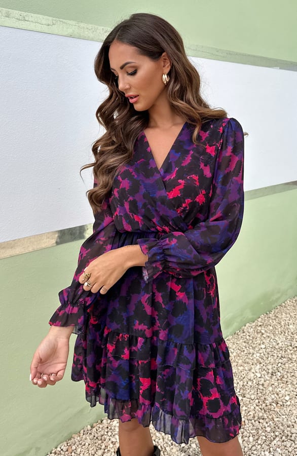 Leopard V-Hals Dress Kenza Donker Paars – shoparchief — foto 2