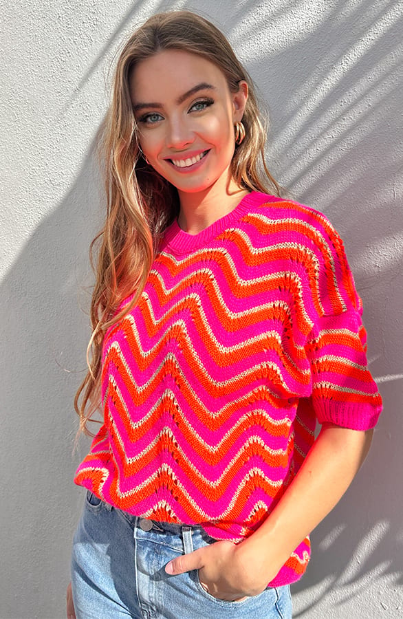 Lurex Zigzag Top Noély Neon Fuchsia – truien — foto 8