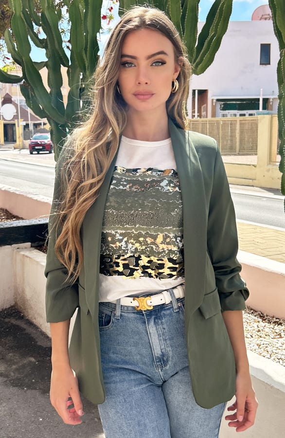 Metallic Print Top Kaia Army – shoparchief