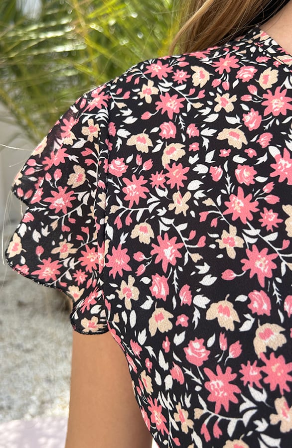 Midi Jurk Bloemenprint Jenny Zwart Koraal – shoparchief — foto 5