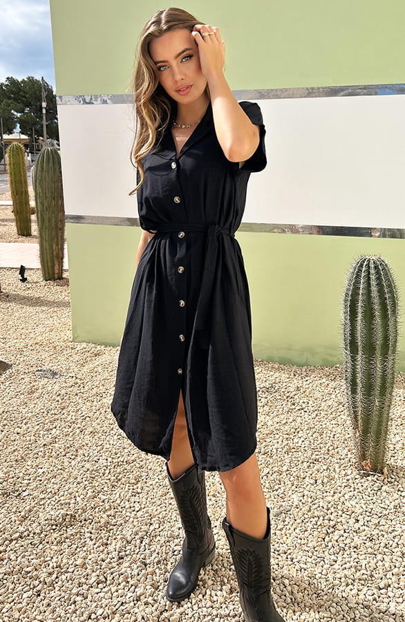 Midi Jurk Met Knopen Elise Zwart – shoparchief — foto 3