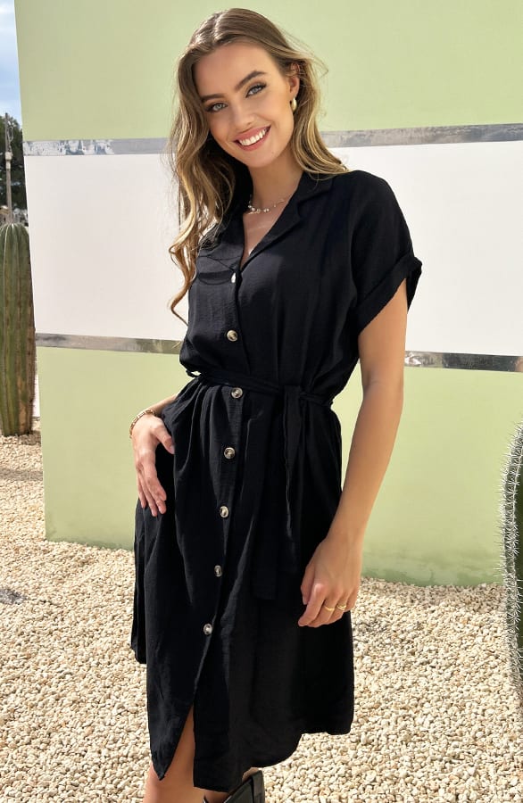 Midi Jurk Met Knopen Elise Zwart – shoparchief — foto 2