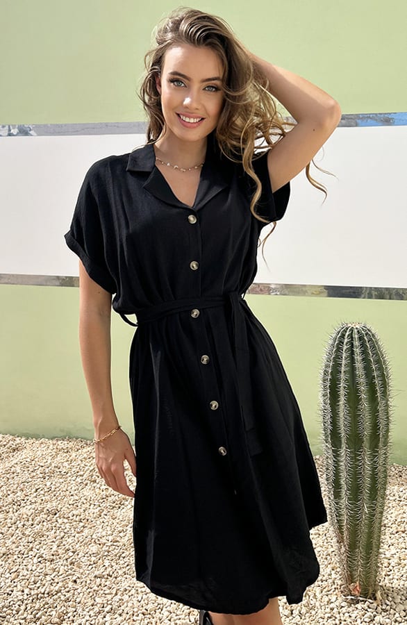 Midi Jurk Met Knopen Elise Zwart – shoparchief