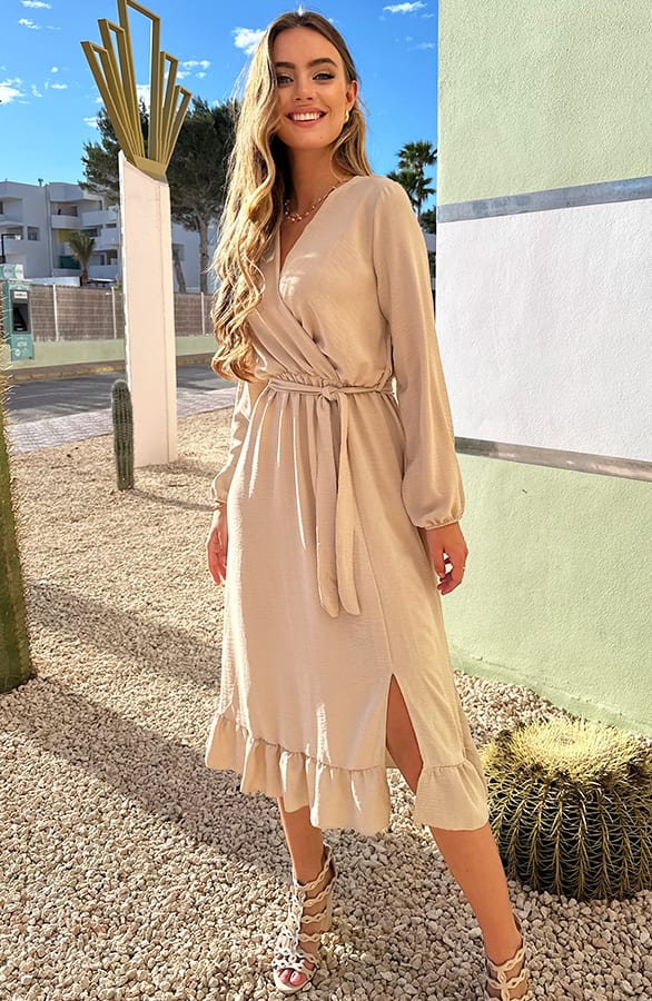 Midi Jurk Split Chelsea Beige – shoparchief