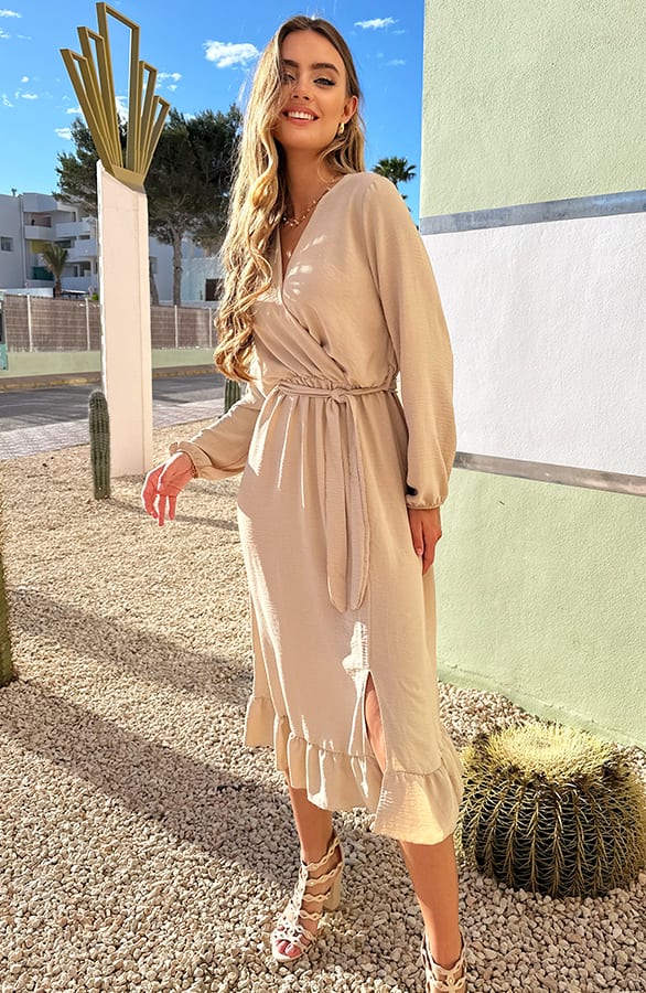 Midi Jurk Split Chelsea Beige – shoparchief — foto 4