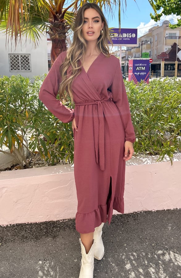 Midi Jurk Split Chelsea Dust Roze – shoparchief — foto 3