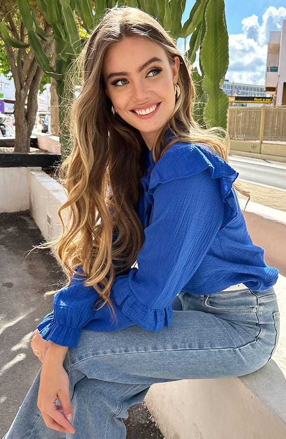 Mousseline Blouse Ruffle Romey Kobalt – shoparchief — foto 4