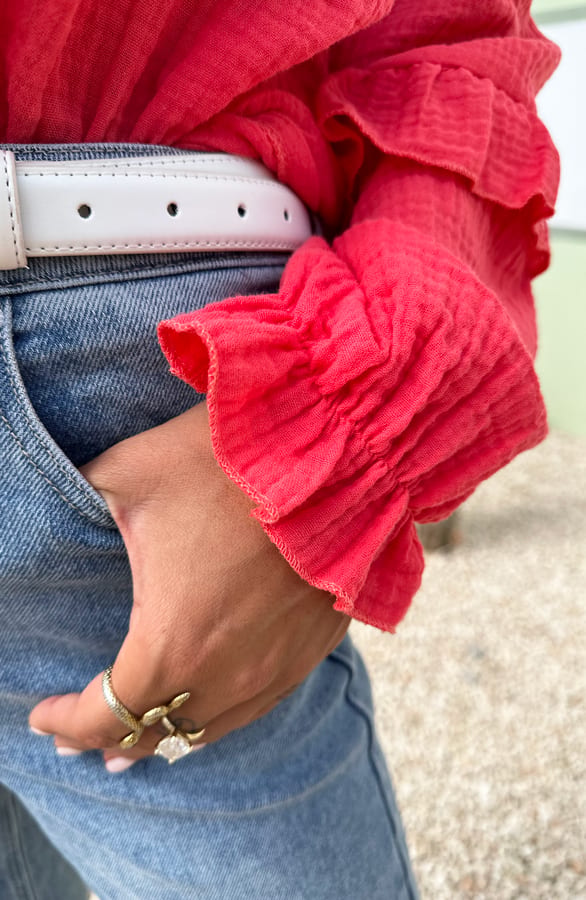 Mousseline Blouse Ruffle Romey Koraal – shoparchief — foto 7