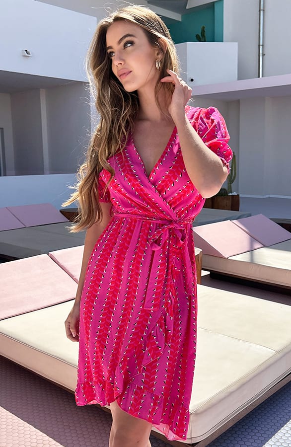 Overslag Print Jurk Susanne Fuchsia – shoparchief — foto 4
