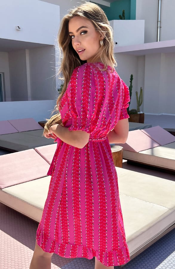 Overslag Print Jurk Susanne Fuchsia – shoparchief — foto 3