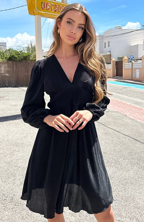 Plisse Pofmouwen Jurk Milou Zwart – shoparchief