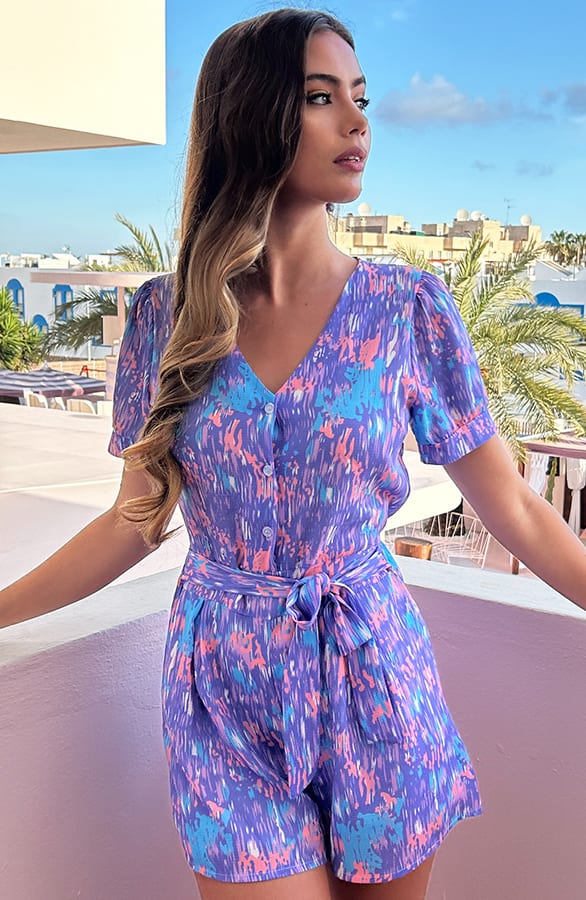 Playsuit Pofmouwen Multicolor Lila – shoparchief