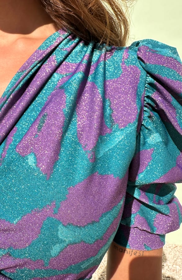 Print Jurk Gedrapeerd Nola Turquoise – shoparchief — foto 3