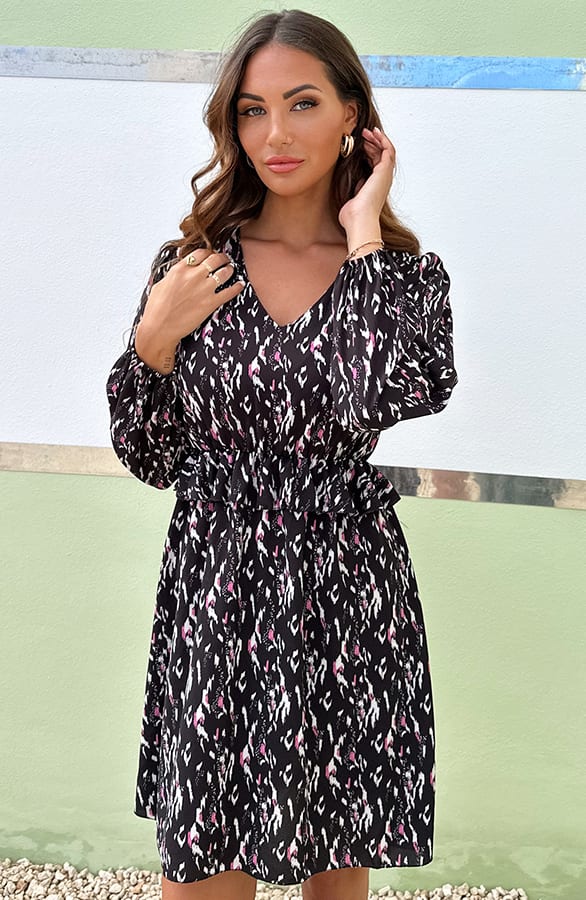 Ruffle Jurk Riley Zwart Roze – shoparchief — foto 2