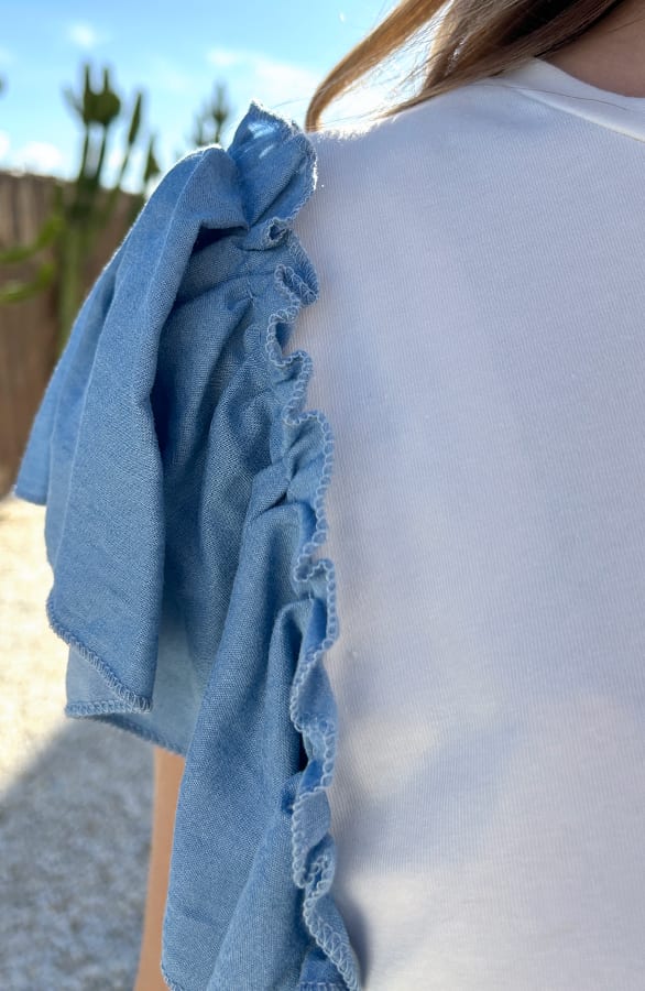 Ruffle Sleeve Denim Top Yvet – shoparchief — foto 4