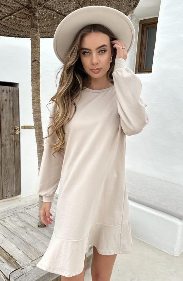 Ruffle Sweater Jurk Nathalie Light Beige – shoparchief — foto 2
