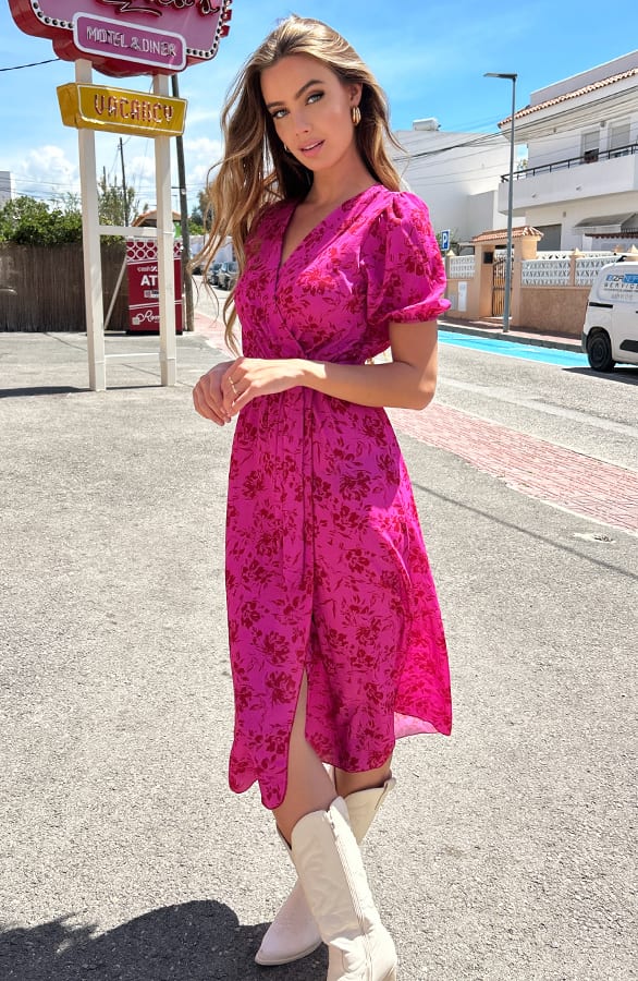 Split Jurk Lilian Flower Fuchsia – shoparchief — foto 2