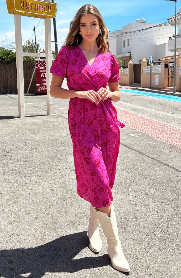 Split Jurk Lilian Flower Fuchsia – shoparchief