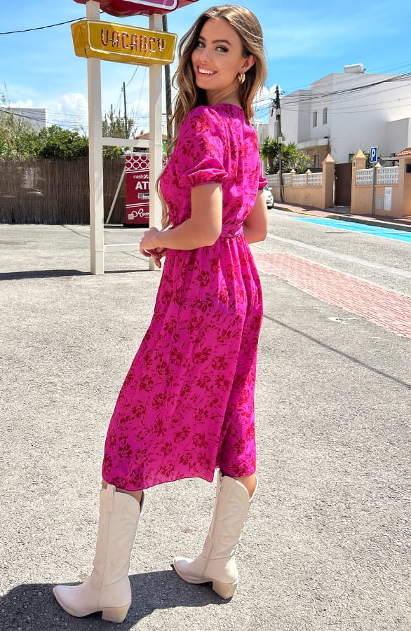 Split Jurk Lilian Flower Fuchsia – shoparchief — foto 3