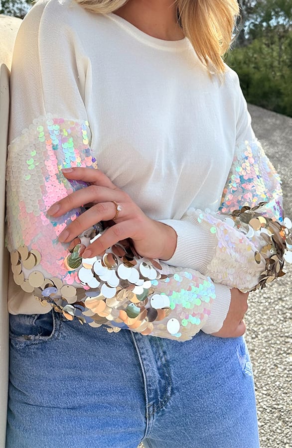Trui Pailletmouwen Jaida Ecru – shoparchief — foto 3