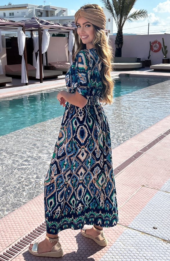V-Hals Maxi Print Jurk Anouk Blauw – alle jurkjes — foto 2