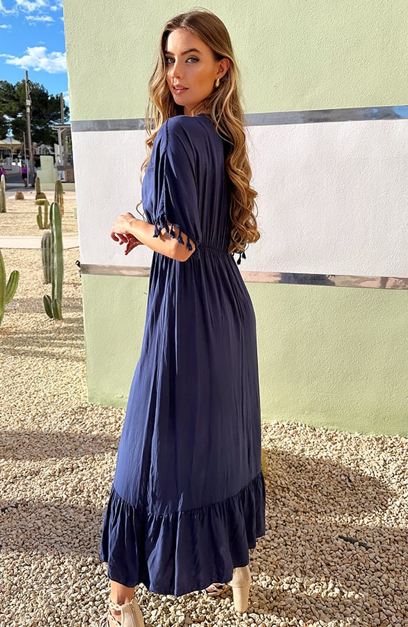 V-hals Lurex Jurk Maxi Maris Marine – shoparchief — foto 2