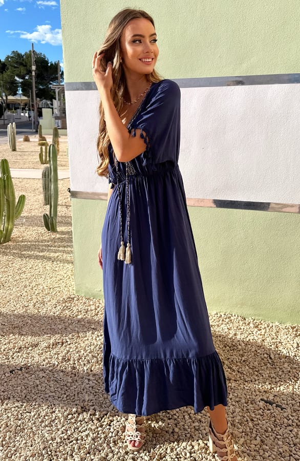 V-hals Lurex Jurk Maxi Maris Marine – shoparchief — foto 4