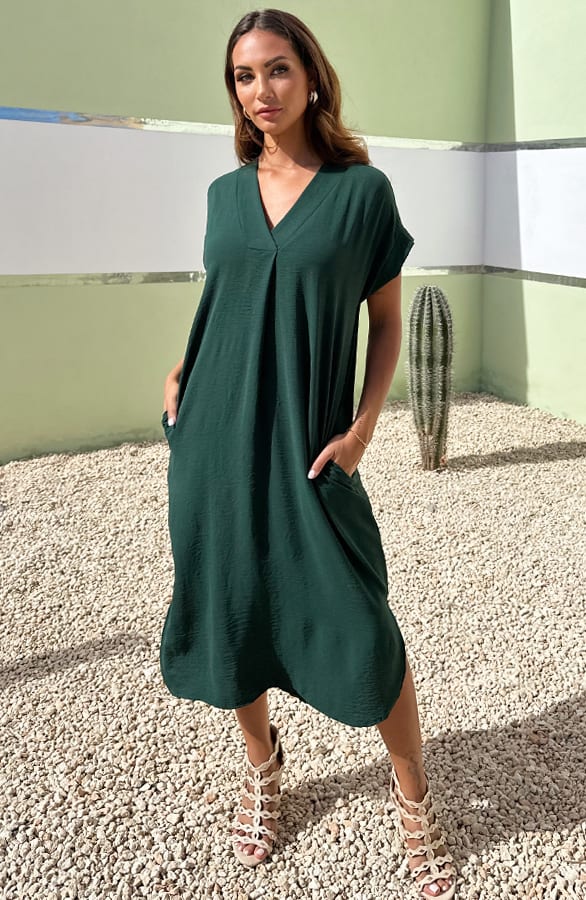 V-hals Midi Jurk Lilly Smaragd – shoparchief — foto 4