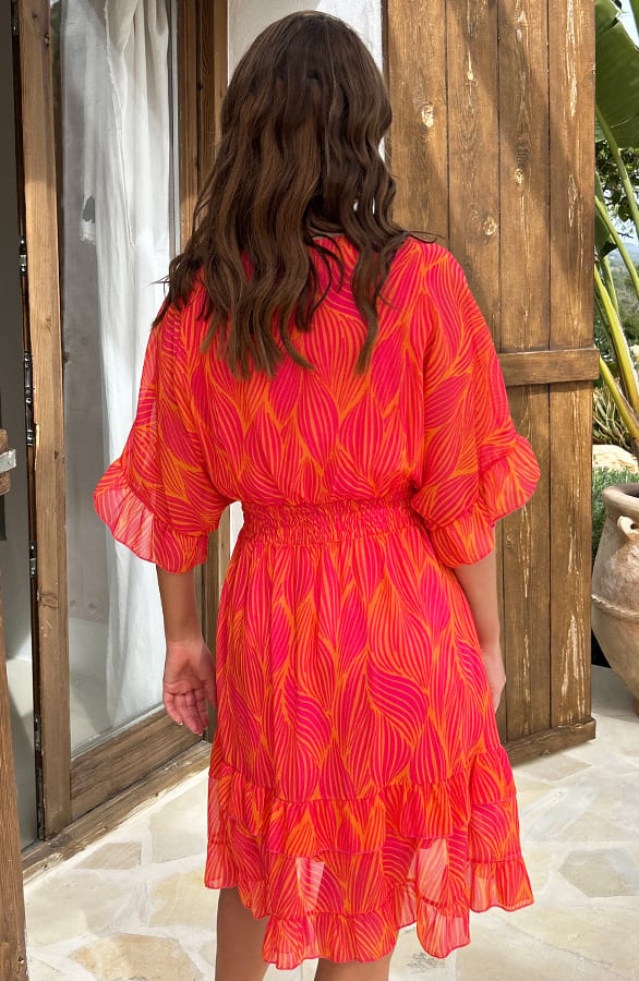 V-hals Print Dress Marrit Oranje – shoparchief — foto 2