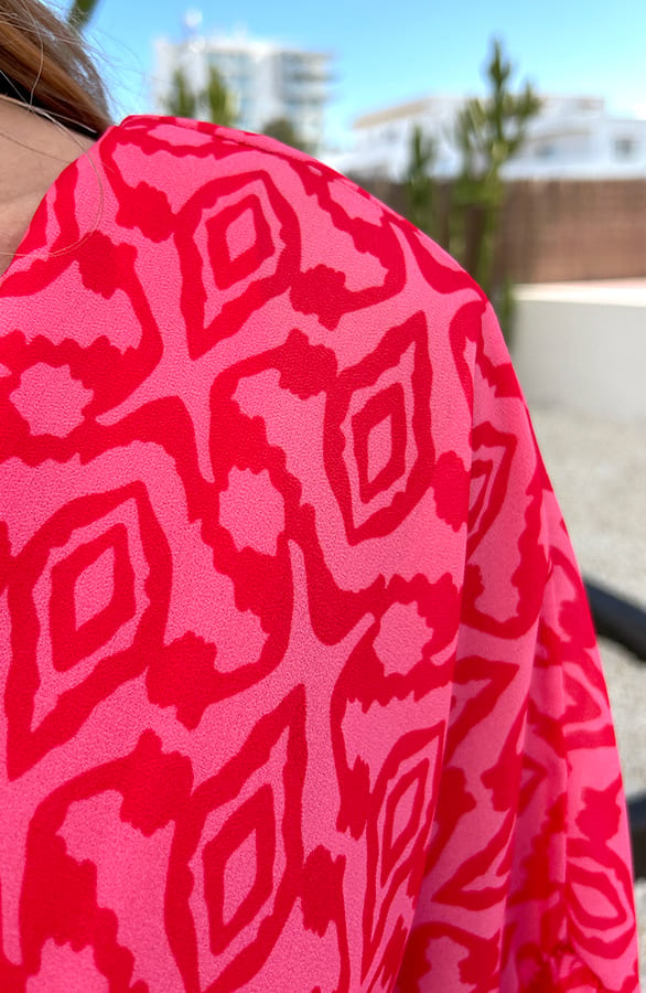 V-hals Print Dress Marrit Roze Rood – shoparchief — foto 4