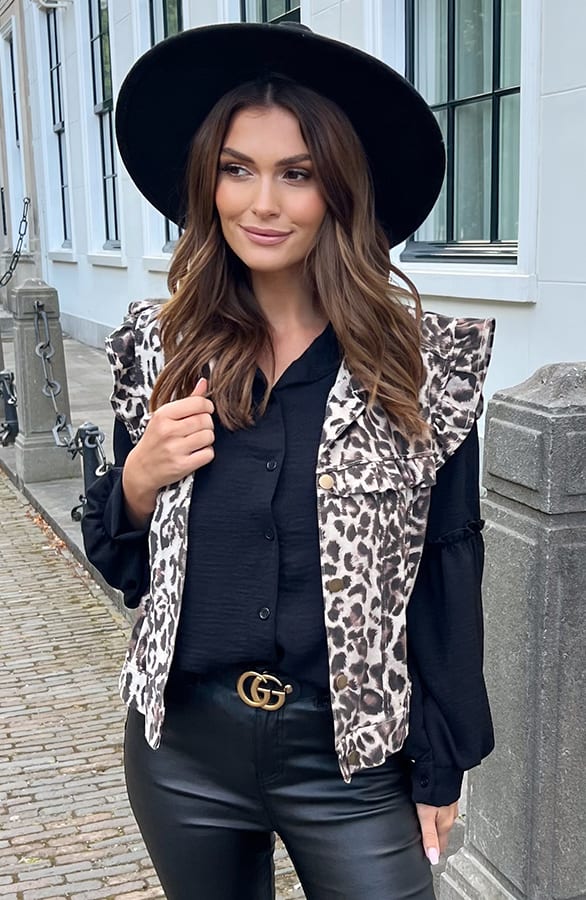 Denim Ruffle Gilet Heather Leopard – shoparchief