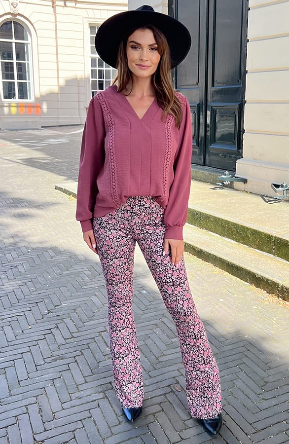 Detailed V-hals Blouse Rosie Dust Roze – shoparchief — foto 7