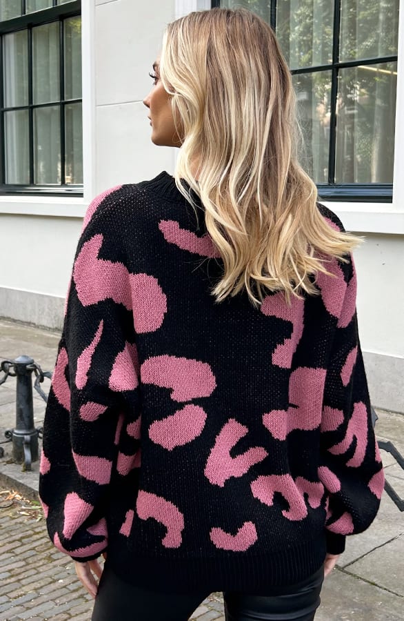 Gebreide Leopard Trui Sadé Dust Roze – shoparchief — foto 3