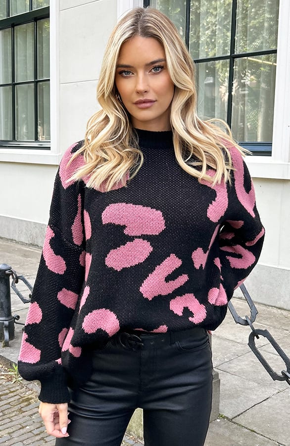 Gebreide Leopard Trui Sadé Dust Roze – shoparchief — foto 4