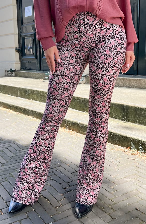 Janine Flared Broek Bloemen Dust Pink – shoparchief