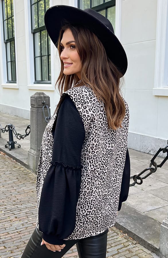 Leopard Gilet Oversized Yuna Zwart – shoparchief — foto 3