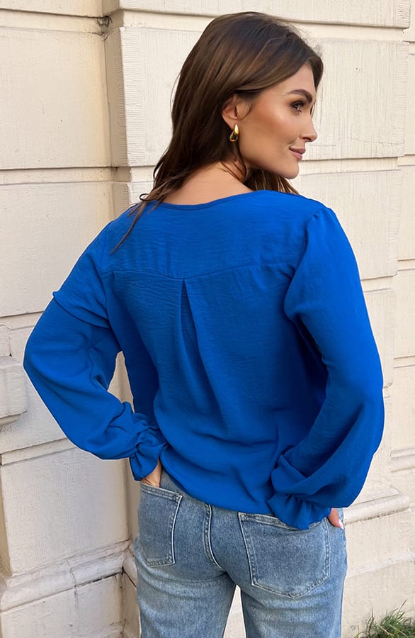 Pofmouwen Blouse Met Ruffle Demi Kobalt – shoparchief — foto 3