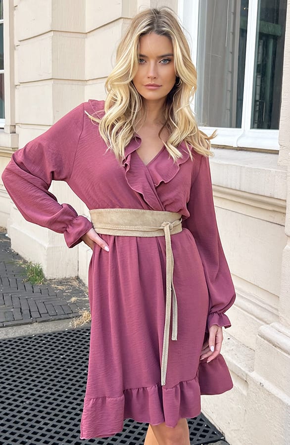 Ruches Jurk Roselynn Dust Roze – shoparchief