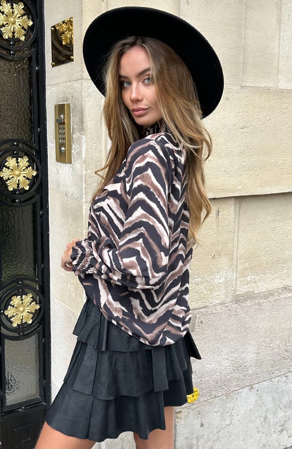 Col Blouse Philley Zebra Bruin Zwart – shoparchief — foto 4