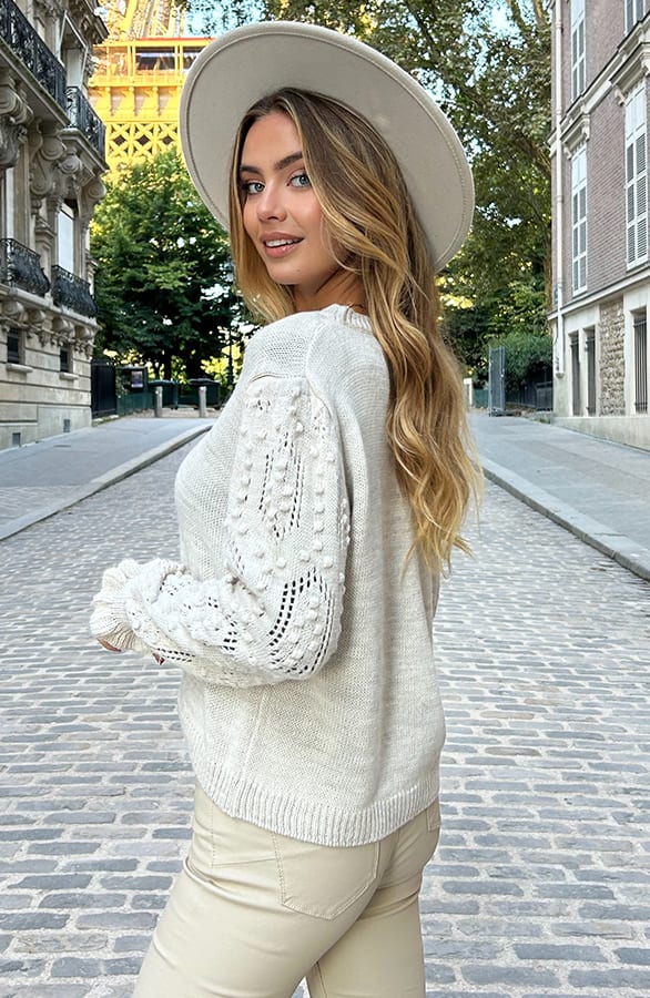 Detailed Sleeve Sweater Sari Beige – truien — foto 2