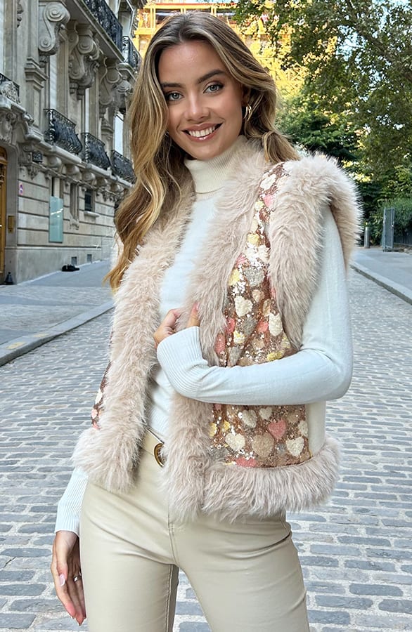 Faux Fur Pailletten Gilet Xina – vesten — foto 4