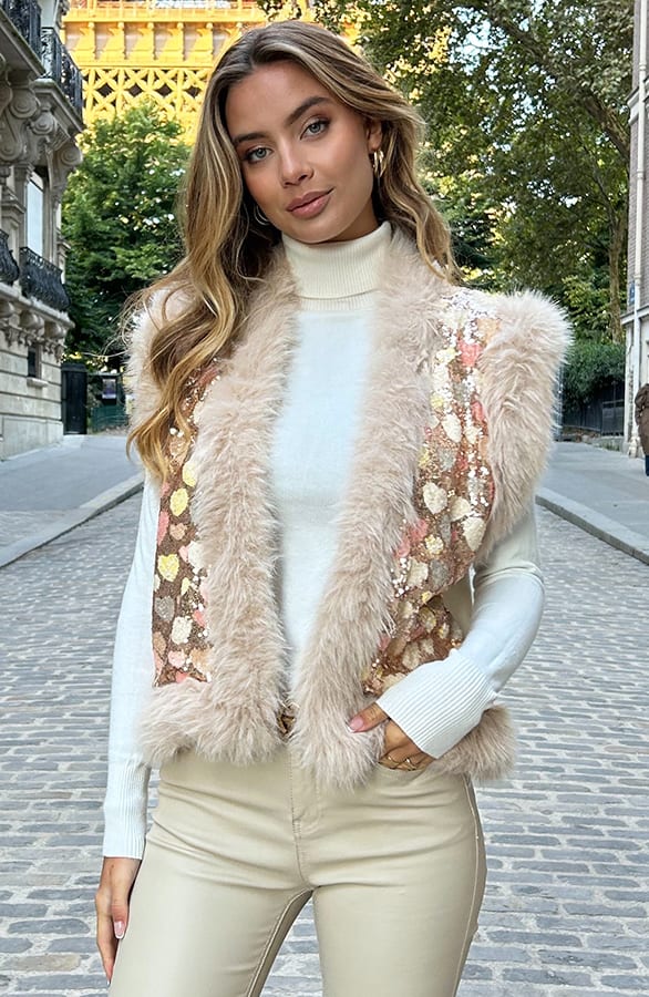 Faux Fur Pailletten Gilet Xina – vesten — foto 6