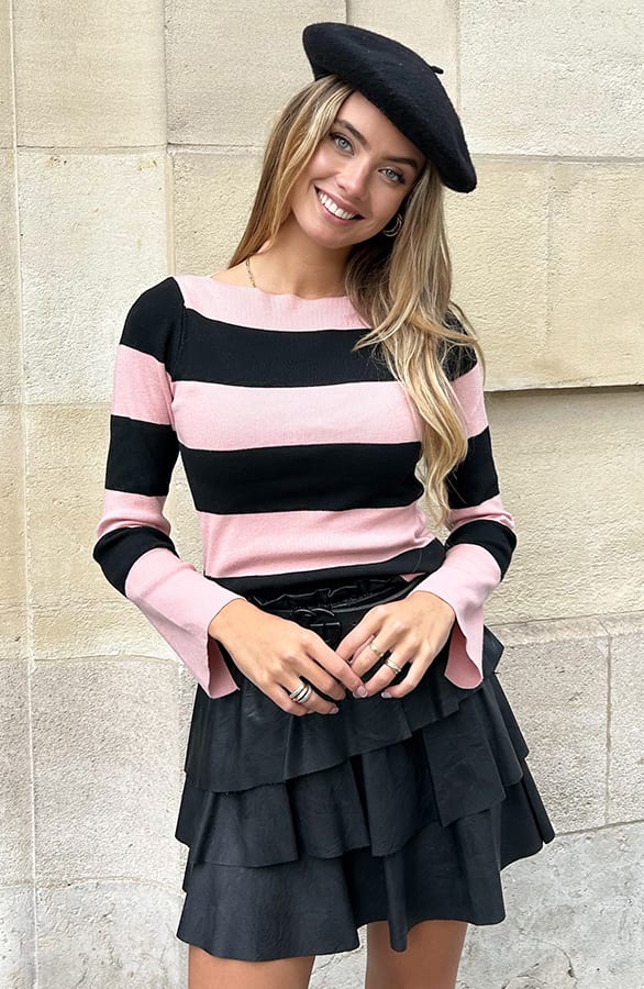 Flared Mouwen Gestreepte Top Blaire Dust Pink – shoparchief — foto 3