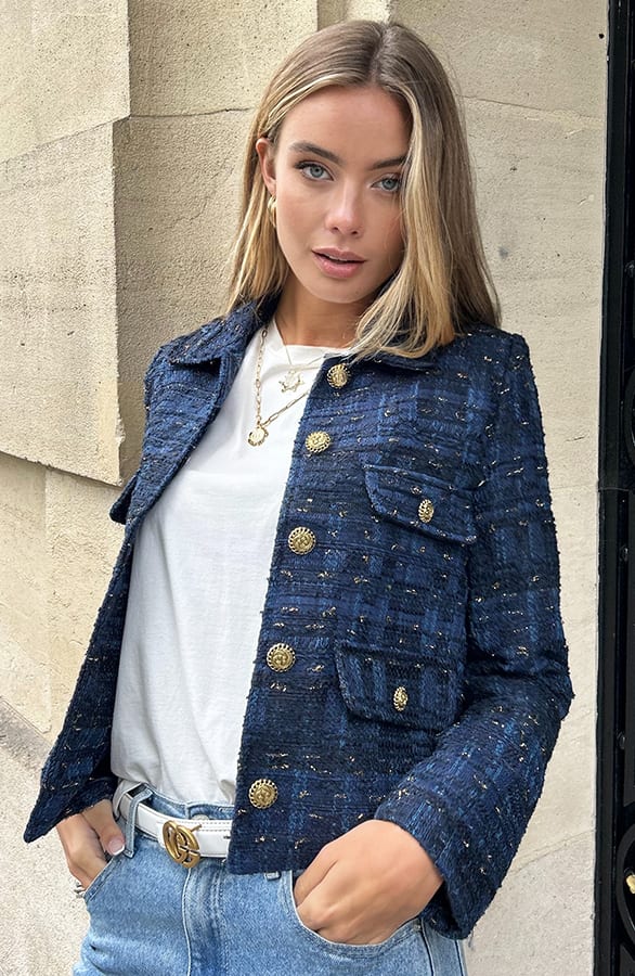 Gold Flaked Tweed Jacket Zava Navy – shoparchief — foto 4